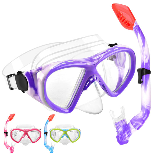 Schnorchelset Kinder - Taucherbrille Kinder mit Schnorchel Anti Leck Anti Fog HD Tauchmasken Dry Schnorchel für 4-13 Jahren Jungen Mädchen