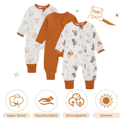 amo nenes 3er Pack Baby Strampler Neugeborene 0.5 Tog mit Füßen und Ärmel 100% Baumwolle Atmungsaktiv Baby Jungen Mädchen Overall, Baby Kleidung Langärmelige, 0-24 Monate