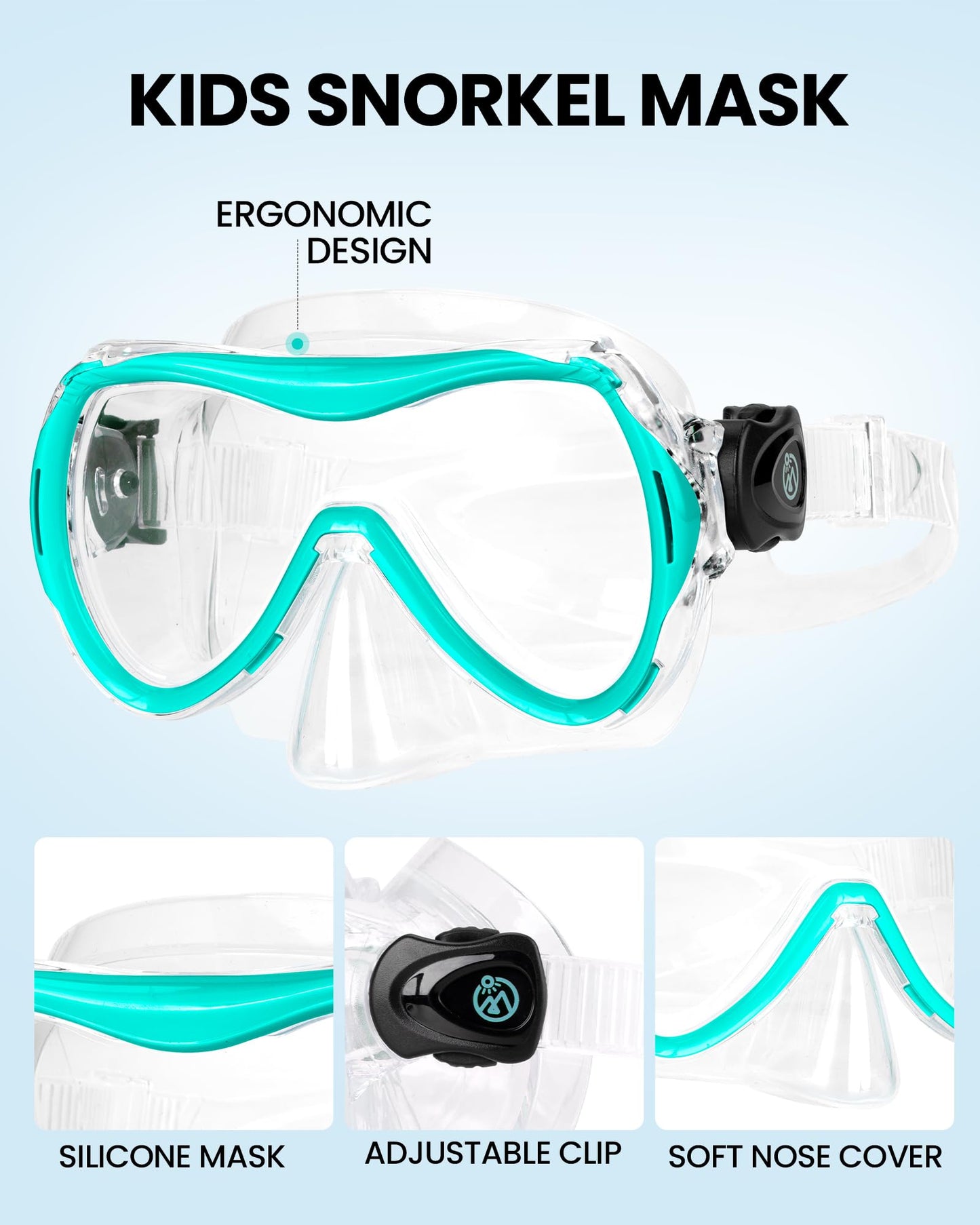 OutdoorMaster Marlin Children's Snorkel Set, Adjustable Strap, Dry Top Diving Mask, Anti-Fog Snorkel Mask, Children's Swimming Goggles for Boys and Girls, Age 4-14