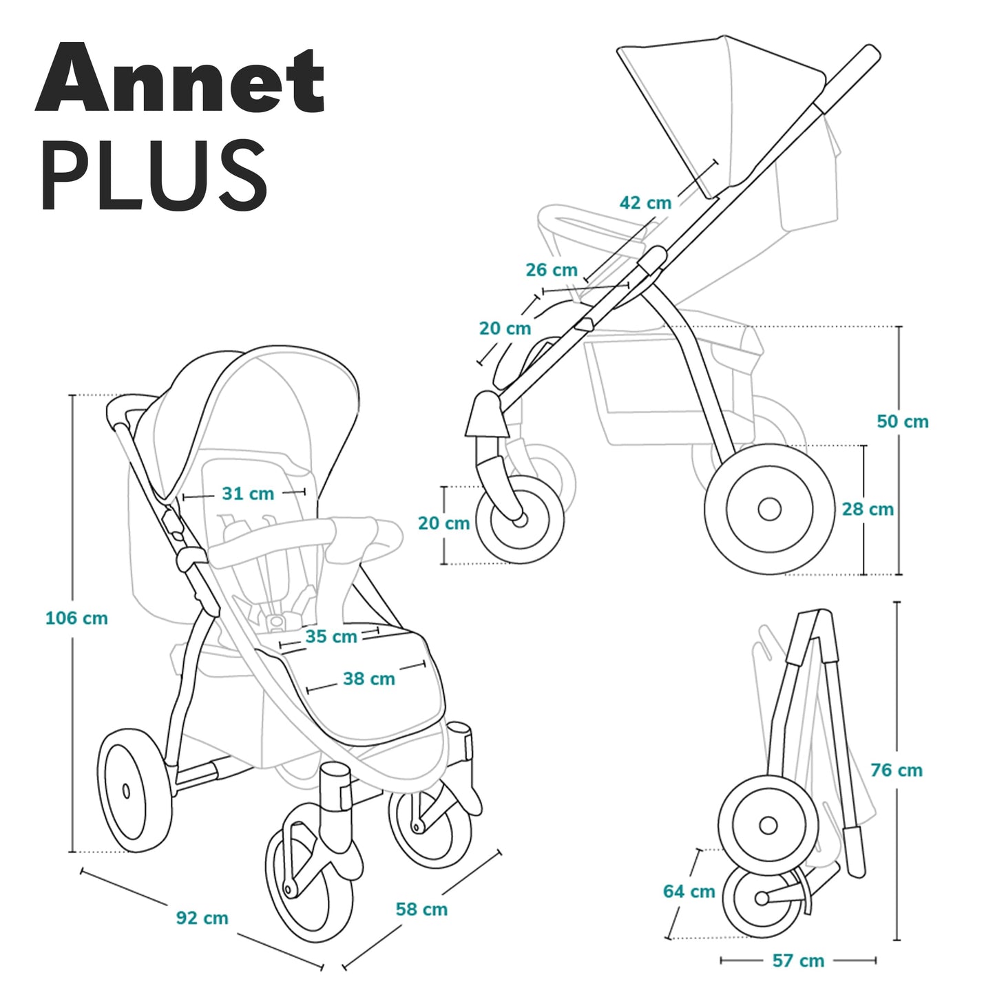 LIONELO Annet Plus Buggy up to 22 kg with Reclining Function, Small Folding Pushchair with Accessories, EVA Foam Wheels, Mosquito Net, Foot Cover Drink Holder, Basket Dreamin