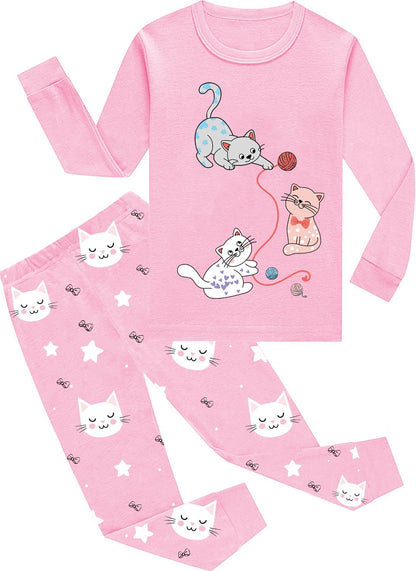 EULLA Children's Girls' Pyjamas Long Sleeve Cotton Winter Pyjama Set Unicorn Princess Dino Rabbit Owl Two Piece Sleepwear 1-10 Years 92 98 104 110 116 122 128 134 140