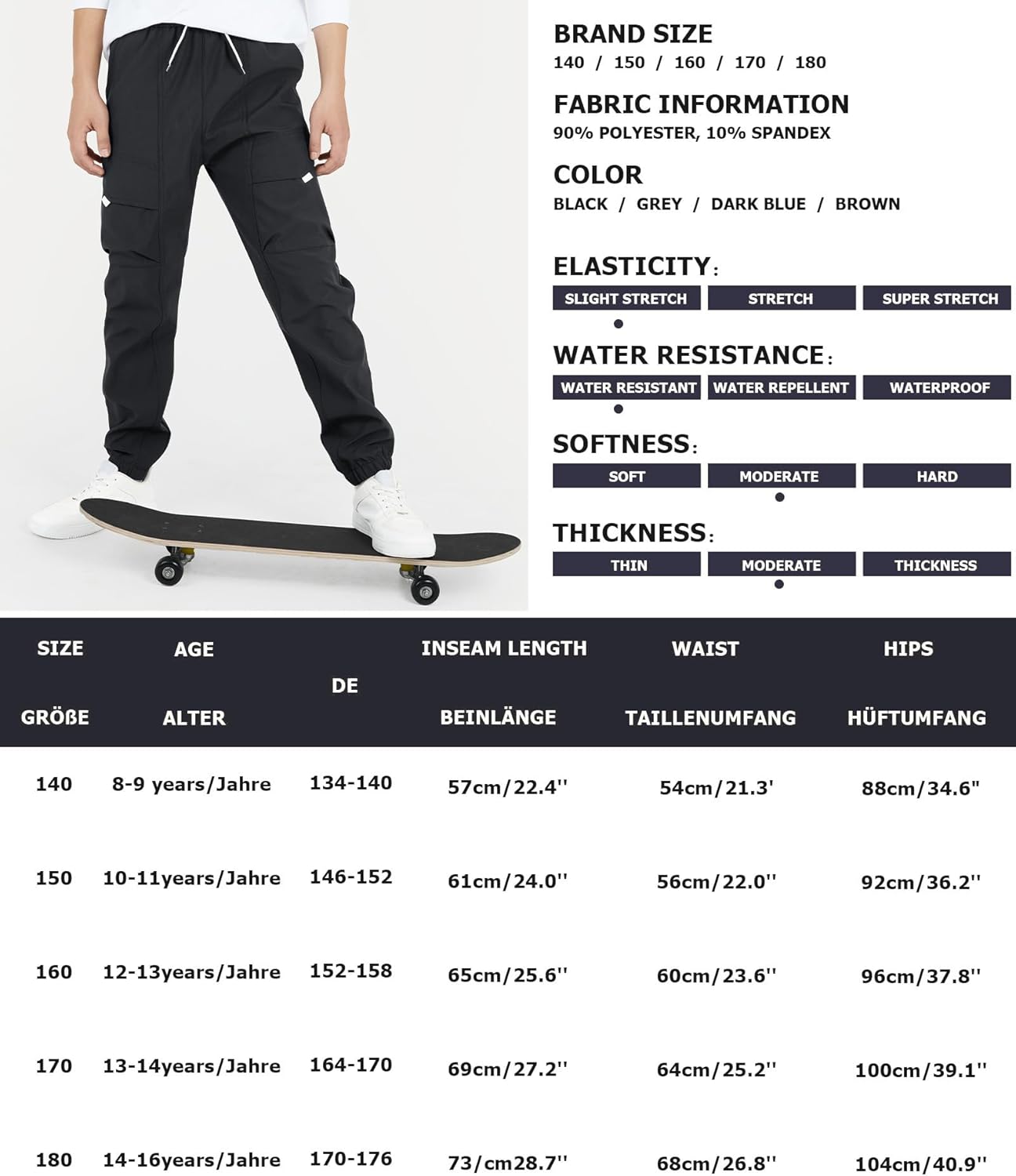 YOUNGSOUL Cargohose Jungen Wasserdicht Kinder Wanderhose Outdoor Jungs Cargo Hose mit Gummizug