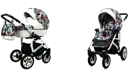 BabyLux® Bambimo Pushchair Set 3 in 1 - Tropical - incl. Baby Carrycot, Buggy Sports Seat, Car Seat - Pram Set - Combination Pram with Changing Bag, Rain Cover etc.