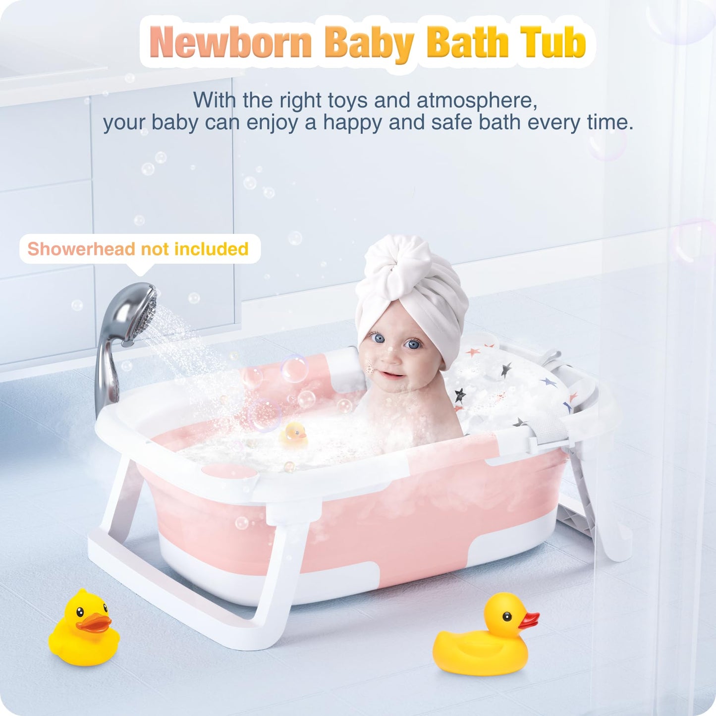 Rabb 1st Baby Badewanne Faltbare, Baby Bathtub Babywanne Faltbar Babybadewanne Tragbare Wanne für Neugeborene Kleinkinder mit Rutschfester Matte und Abflussloch (Kein Thermometer) (Grau)