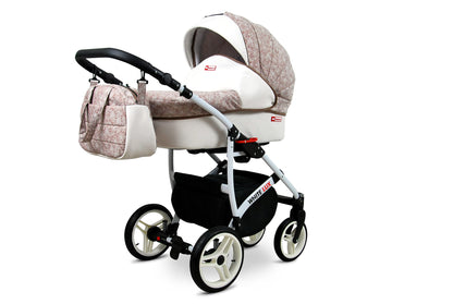 BabyLux® Bambimo Kinderwagen Set 3 in 1 - White Lux - incl. Babywanne, Buggy Sportsitz, Auto-Babyschale - Autositz - Kinderwagenset - Kombikinderwagen mit Wickeltasche, Regenschutz usw.
