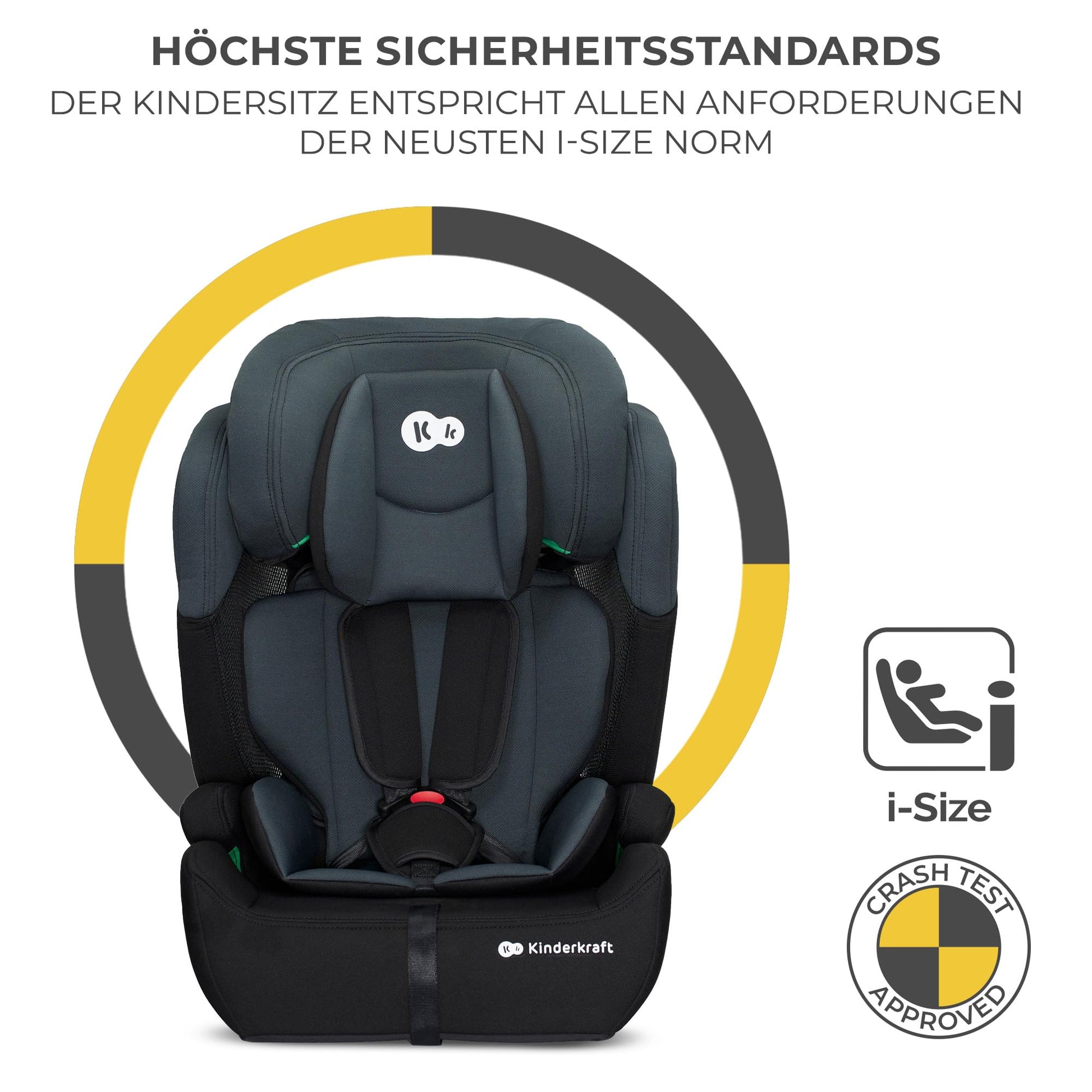 Kinderkraft Kinderautositz COMFORT UP I-SIZE, Autokindersitz, Kindersitz, ein Autositz für Kinder von 76-150 cm, 5-Punkt-Sicherheitsgurt, Einstellbare Kopfstütze, ECE R129/03, Grau - Meloni2