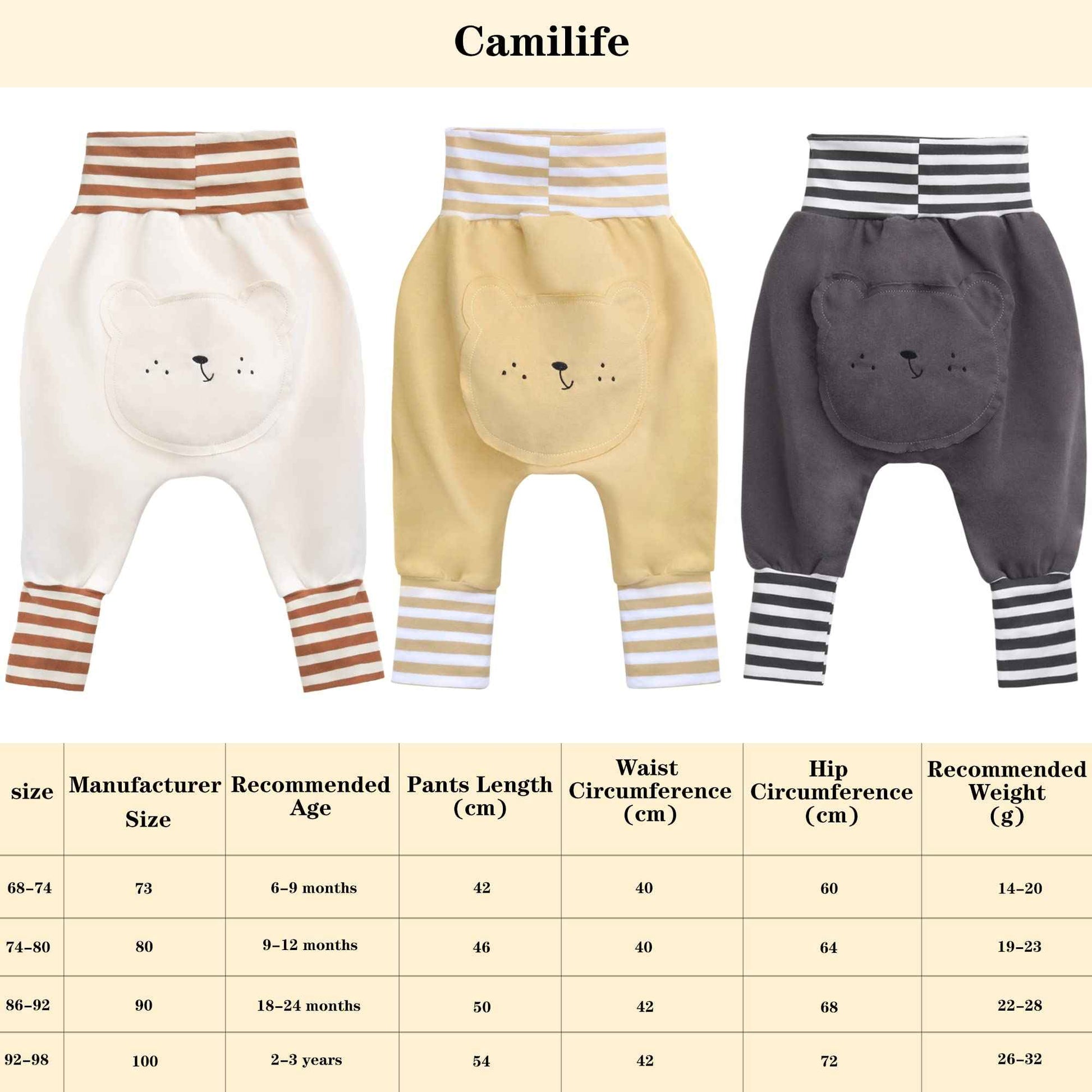 Baby Boys Girls Cotton Grow Trousers Pump Trousers Elastic High Waistband Baby Trousers Casual Jogging Bottoms Soft Comfort Baby Trousers - Bear Pattern Plain Manufacturing Size 73/80/90/100