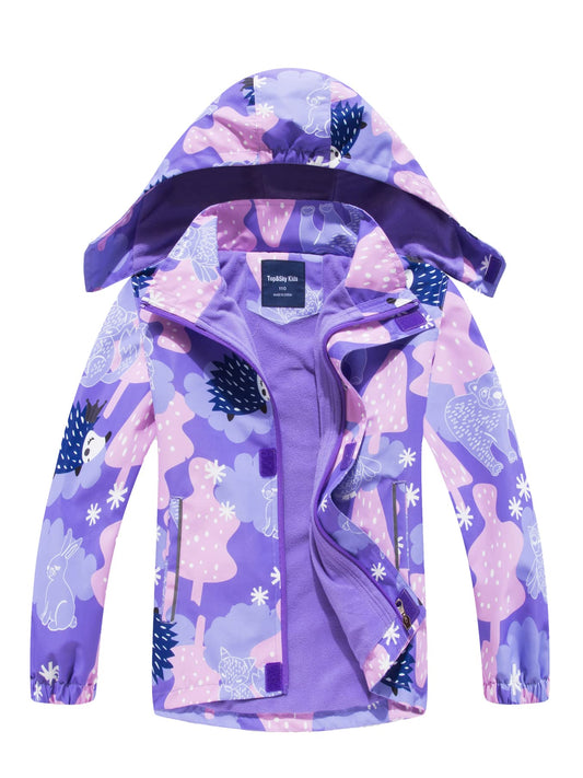 NATUST Girls' Lined Rain Jacket Children's Windproof Transition Jacket with Detachable Hood 