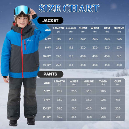 SMONTY Children's Snowsuit for Boys, Winter Ski Jacket and Trousers Set with Hood Strap, Windproof, Waterproof, Warm Coat