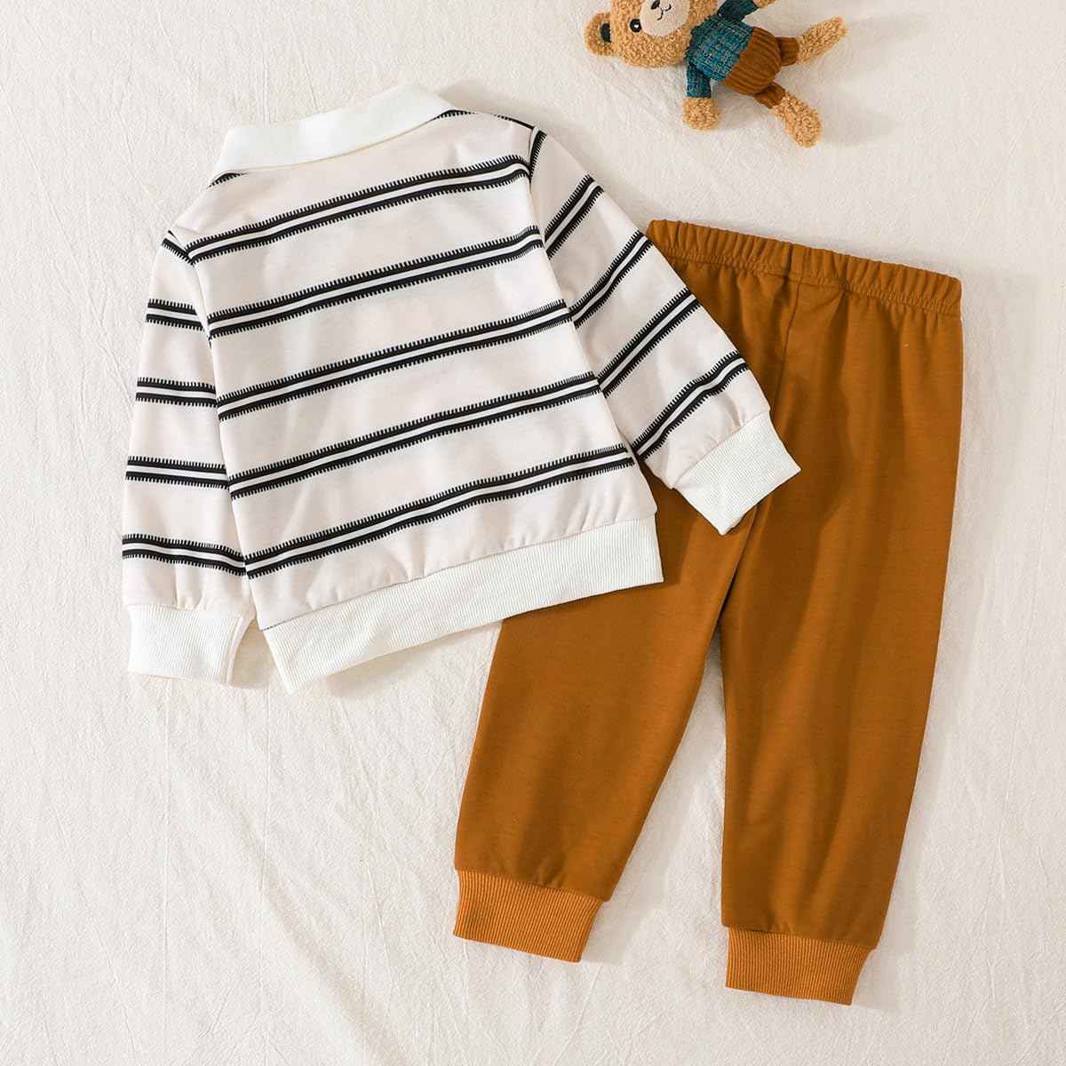 Toddler Baby Boys Clothing Outfits Long Sleeve Turn-Down Collar Plain / Checked Sweatshirt and Trousers 2 Pieces Autumn Winter Tracksuit Set