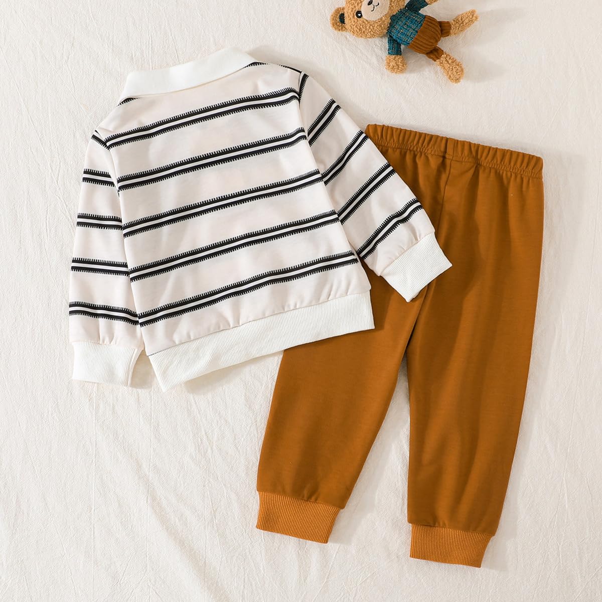 Kleinkind Baby Jungen Kleidung Outfits Langarm Turn-Down Kragen Plain / Checked Sweatshirt und Hose 2 Stück Herbst Winter Trainingsanzug Set