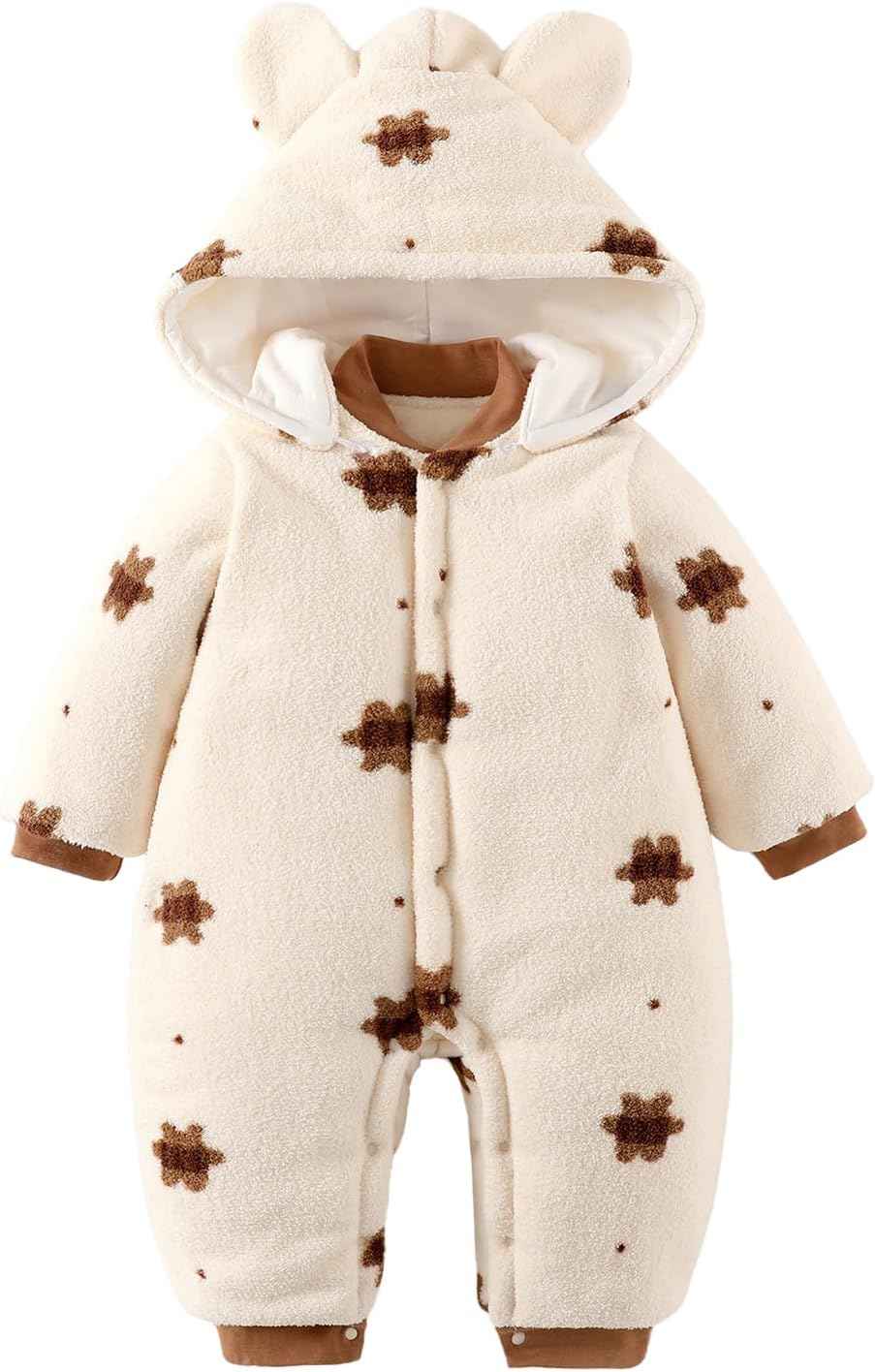 WYTbaby Baby Winter Snowsuit Newborn Winter Romper with Hood Fleece Winter Suit Children Girls Boys Long Sleeve Jumpsuit for 0-12 Months