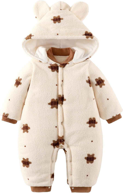WYTbaby Baby Winter Snowsuit Newborn Winter Romper with Hood Fleece Winter Suit Children Girls Boys Long Sleeve Jumpsuit for 0-12 Months