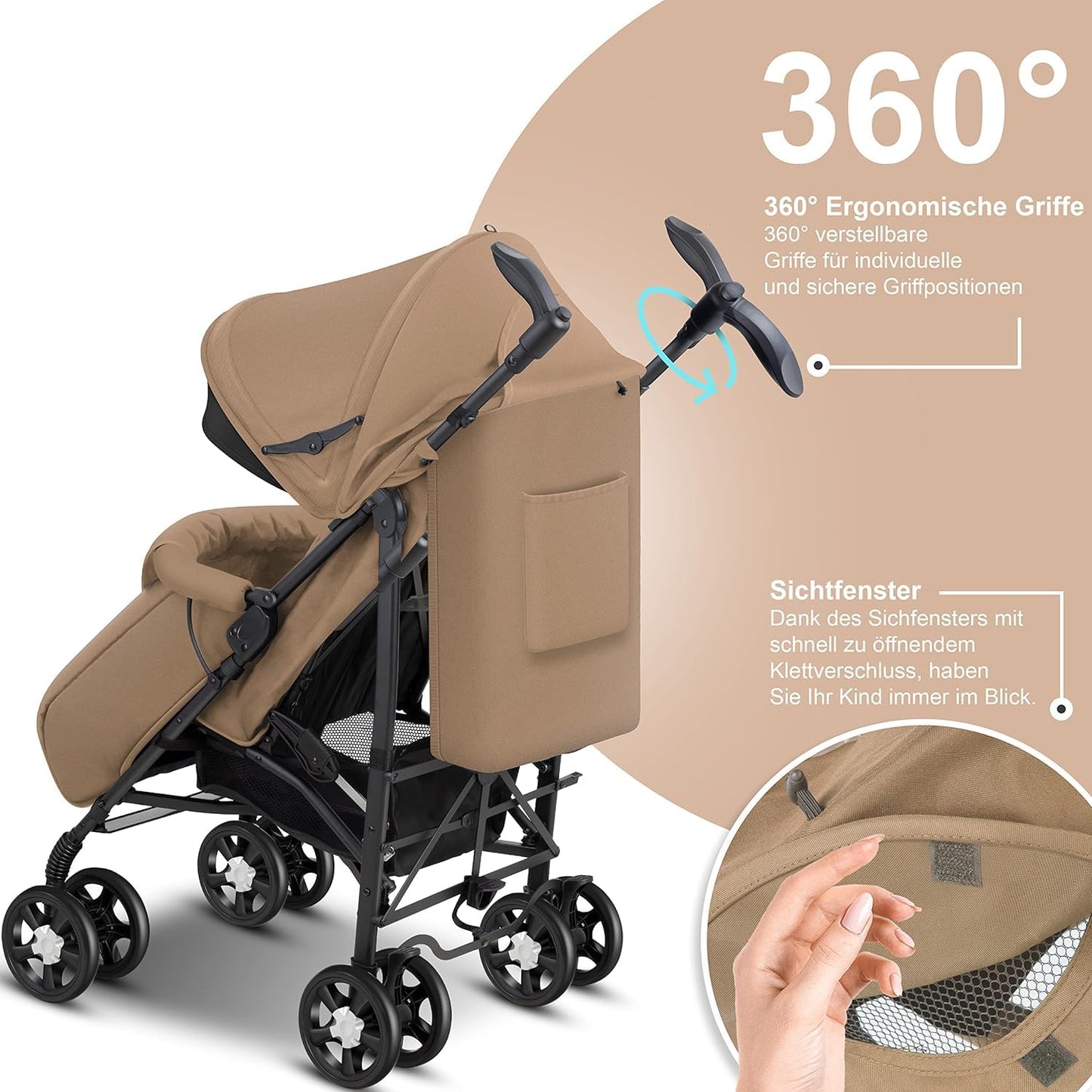 KIDIZ® City-Pro Pushchair Folding Pushchair Pushchair Sports Pushchair Foldable 360° 6 Inch Wheels Includes Mosquito Net, Footmuff and Rain Cover Foldable Sleep Function Blue 