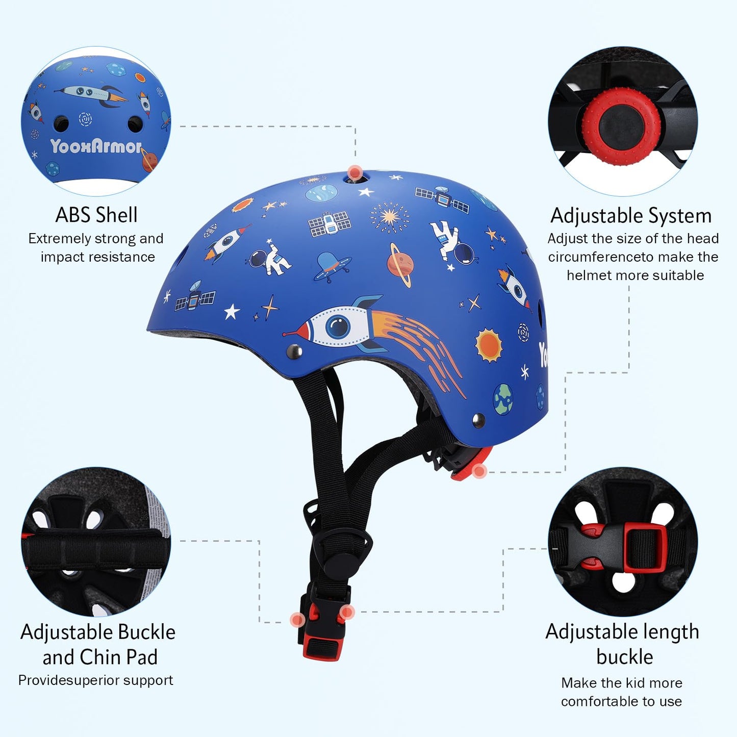 YOOXARMOR Fahrradhelm Kinder, Verstellbar Skaterhelm Reithelm für 3-5-8 Jungen und Mädchen Kinderfahrradhelm Leicht Einstellbar 50-54CM für Fahrrad Roller Skateboard Scooter