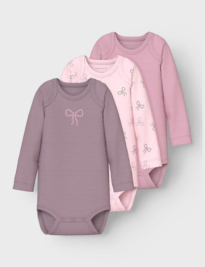 NAME IT Baby Nbfbody 3P LS Barely Pink Bow Noos (3er-Pack)