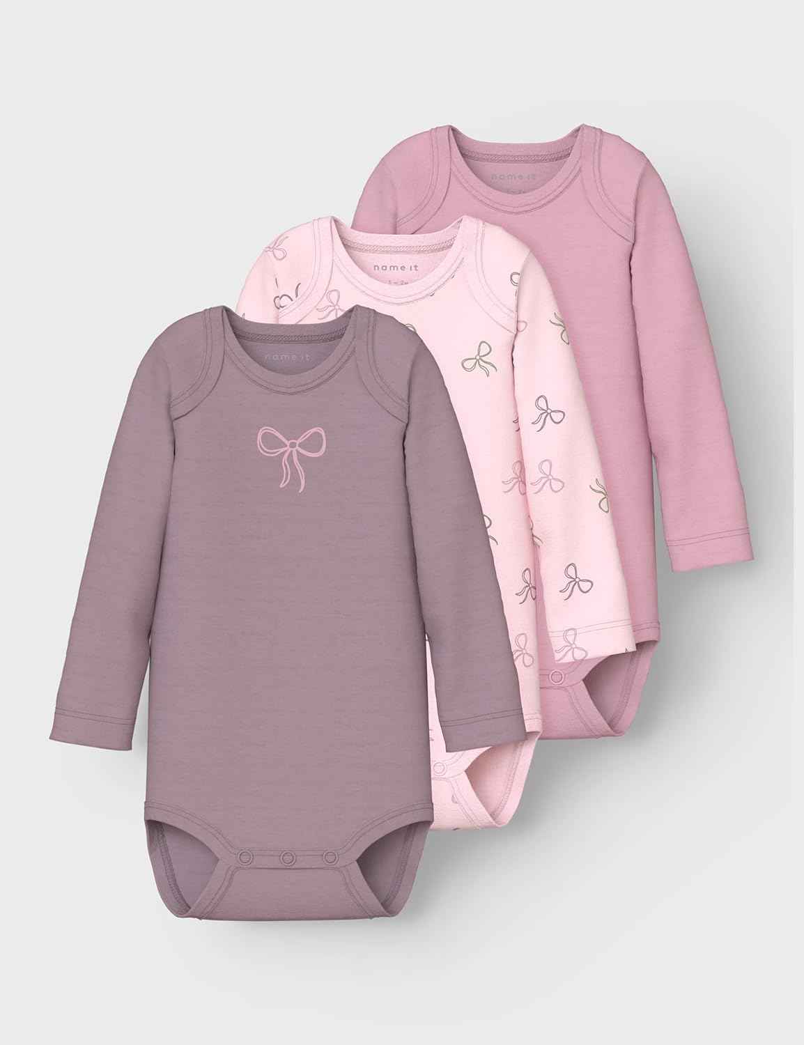 NAME IT Women's Nbfbody 3P LS Barely Pink Bow Noos (Pack of 3)