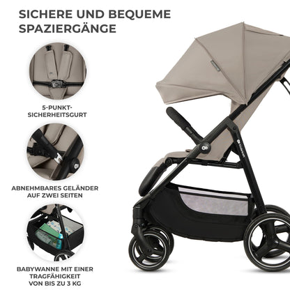 Kinderkraft TRIG 3 Kinderwagen, Kinderbuggy, Liegewagen, Sportwagen, Buggy, Zusammenklappen, Breite und tiefe Sitz, mit Liegeposition, 4 Rad Dämpfung, Große Dach, 5-Punkt-Gurt, bis zu 25 kg, Beige - Meloni2