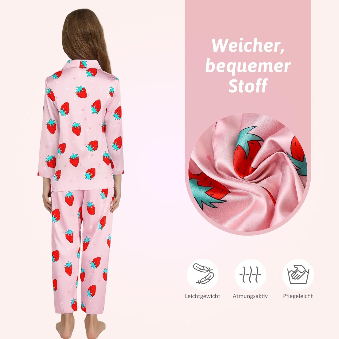 Pyjamas Mädchen Kinder, Süße Pyjama Sets, Satin Pyjamas für Mädchen 5-14 Jahre
