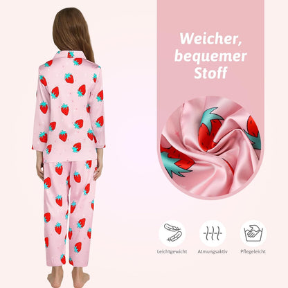 Pyjamas Mädchen Kinder, Süße Pyjama Sets, Satin Pyjamas für Mädchen 5-14 Jahre