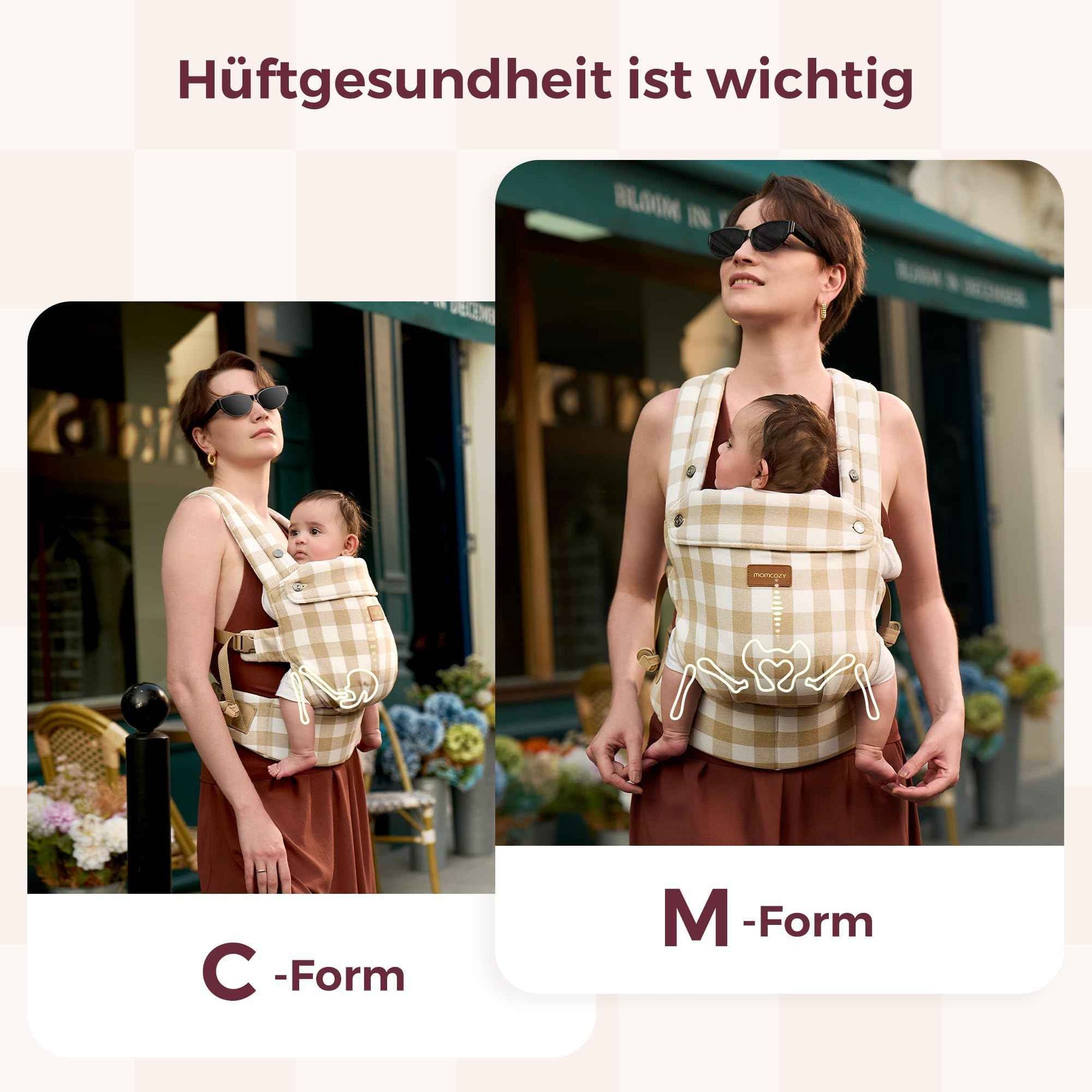 Momcozy Babytrage aus 100% Baumwolle – Baby Carrier für Kleinkind (3-24 Monate, 3,2-20 kg) · Ergonomische M-Position · X-Rücken · Taillengurt 64-127cm, Khaki