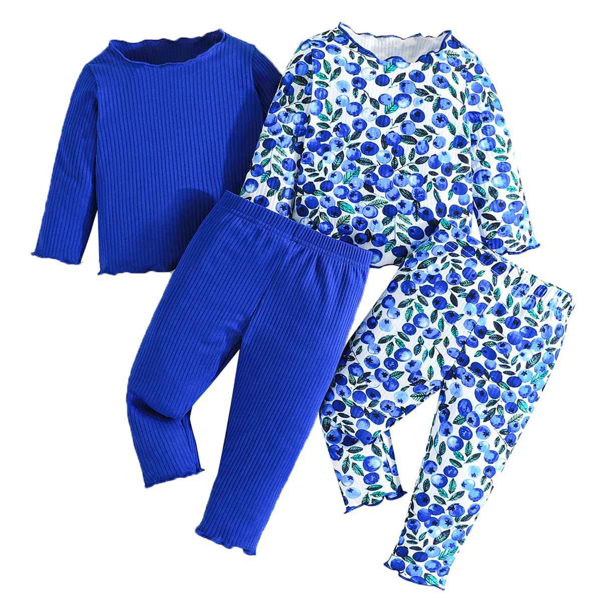 LUVCES Toddler Baby Girl Clothing Set Ruffle Ribbed Short Sleeve / Long Sleeve T-Shirt Tops + Shorts Trousers 4 Pieces Summer Autumn Cute Outfits Set
