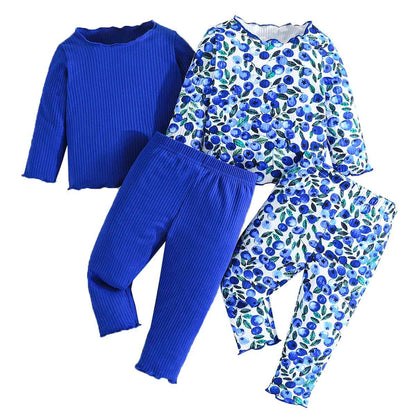LUVCES Toddler Baby Girl Clothing Set Ruffle Ribbed Short Sleeve / Long Sleeve T-Shirt Tops + Shorts Trousers 4 Pieces Summer Autumn Cute Outfits Set