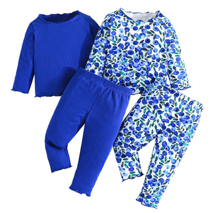 Kleinkind Baby Mädchen Kleidung Set Rüschen gerippt Kurzarm / Langarm T-Shirt Tops + Shorts Hosen 4 Stück Sommer Herbst Süße Outfits Set