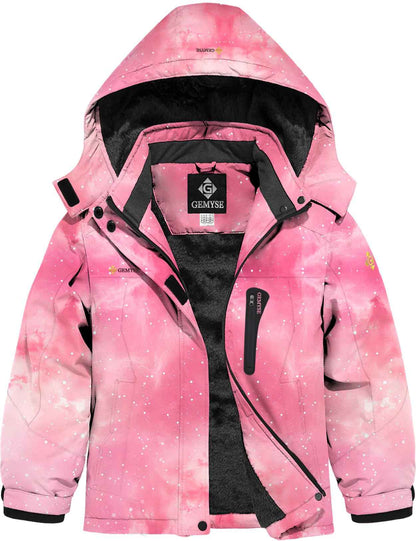 GEMYSE Girls' Waterproof Ski Jacket Windproof Fleece Outdoor Winter Jacket Rain Jacket with Hood