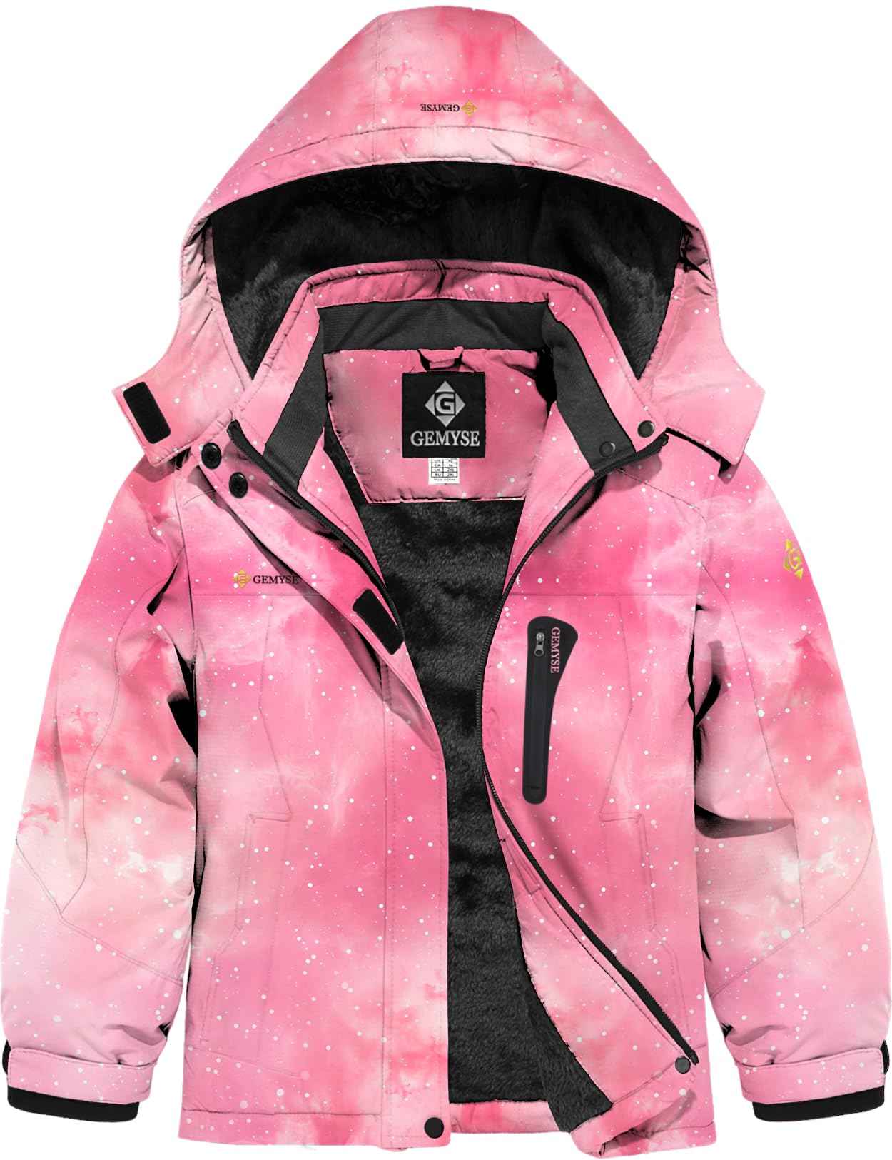 GEMYSE Girls' Waterproof Ski Jacket Windproof Fleece Outdoor Winter Jacket Rain Jacket with Hood