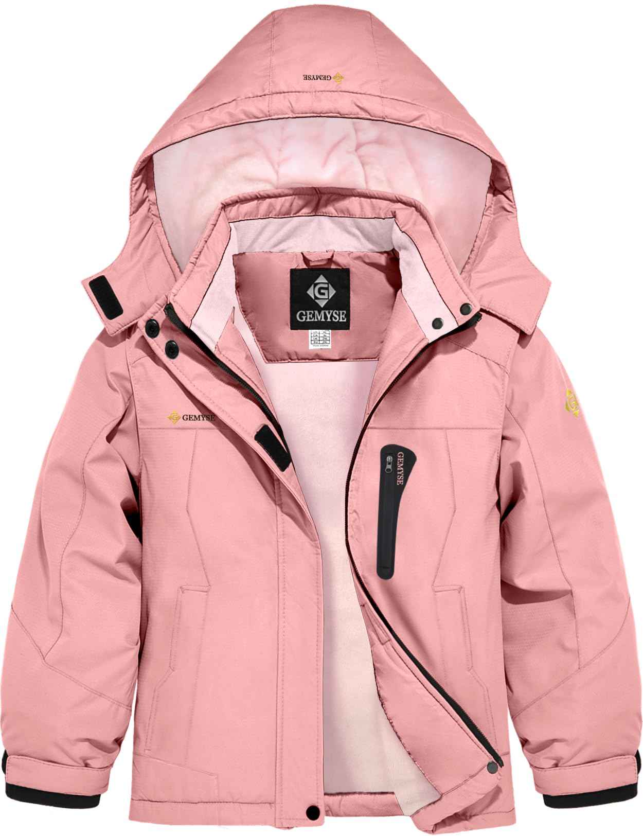 GEMYSE Girls' Waterproof Ski Jacket Windproof Fleece Outdoor Winter Jacket Rain Jacket with Hood