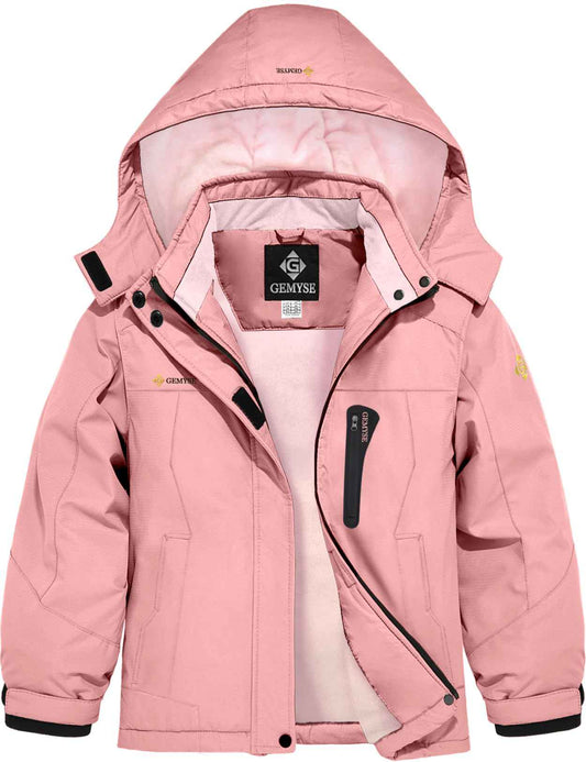 GEMYSE Girls' Waterproof Ski Jacket Windproof Fleece Outdoor Winter Jacket Rain Jacket with Hood