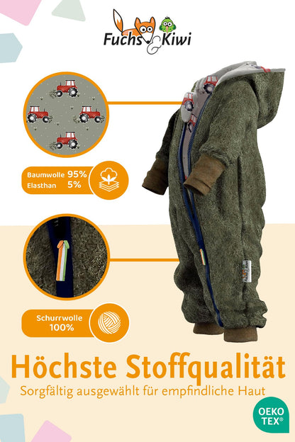 Fuchs & Kiwi Walkoverall Baby Boys - Natural Virgin Wool & Jersey Lining - Oeko-Tex, Skin-Friendly - Handmade in Berlin - Wool Walk Overall Baby & Toddler - Winter & Autumn