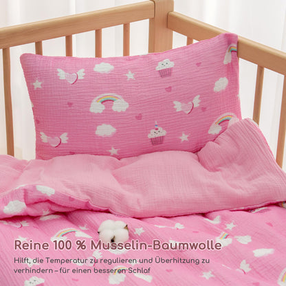 Musselin Kinderbettwäsche Set 100x135, Bettwäsche für Baby Kinder