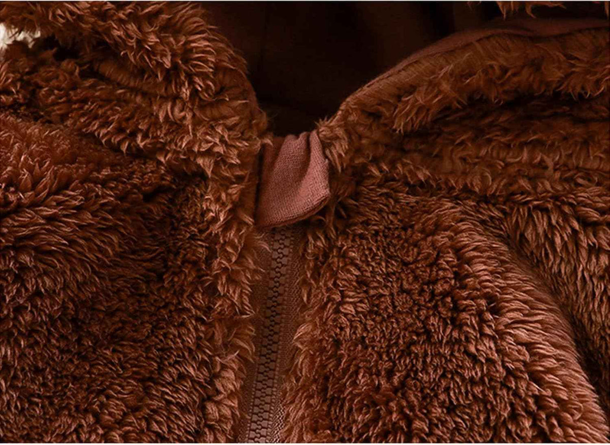 Baby Winter Fleeceoverall mit Kapuze, Bärenohren und Reißverschluss Braun