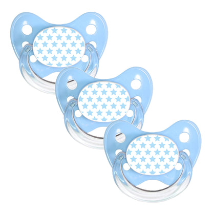 dentistar Silikon Schnuller 3er-Set - Größe 1 Schnuller 0-6 Monate - Zahn- & kieferfreundlicher Nuckel mit Dental-Stufe – BPA-frei – Made in Germany - Grinsebacke, Transparent