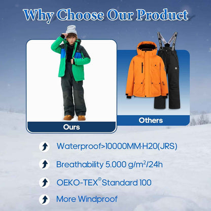 SMONTY Children's Snowsuit for Boys, Winter Ski Jacket and Trousers Set with Hood Strap, Windproof, Waterproof, Warm Coat