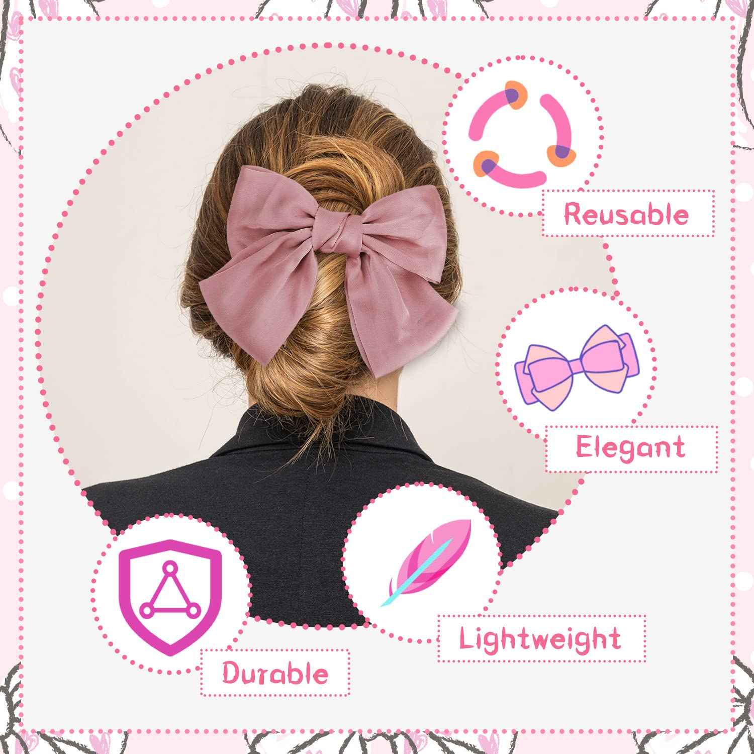 Bow Hair Clip, Pack of 2 Women Hair Bows Large Bow Hair Clip French Hair Clips Girls Hair Clips (Black + White)