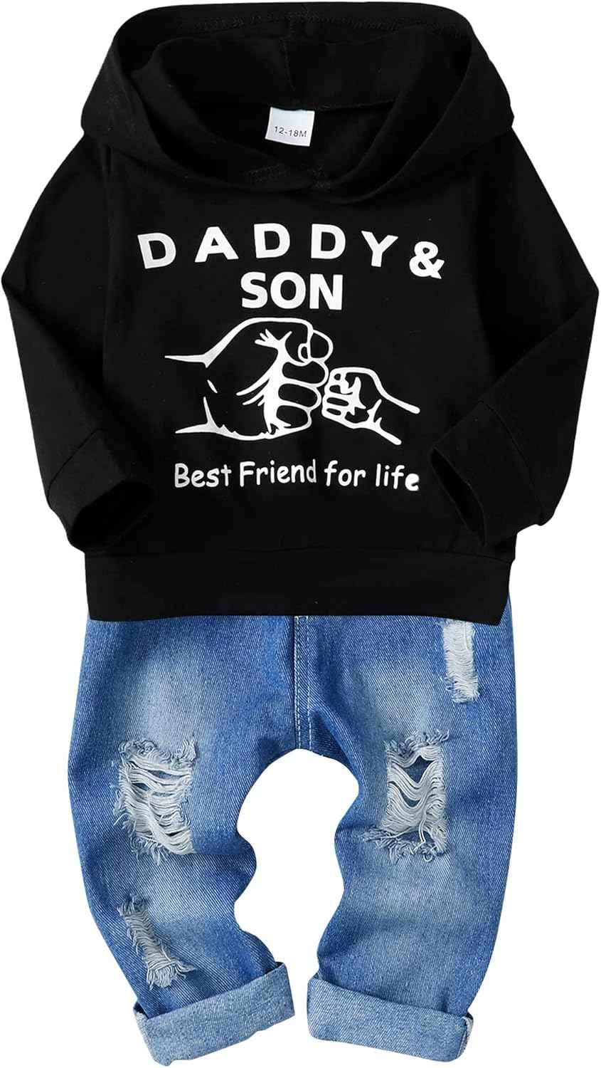 SOLOYEE Baby Boys Outfits Clothing Sets Toddler Clothing Boy 1-5 Years Letter Pattern Long Sleeves with Hood Sweatshirt and Baby Jeans Boy 2-Piece Set