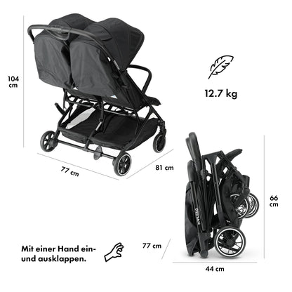 Deryan XP X2 Kinderwagen Buggy 2 in 1 - Buggy klein zusammenklappbar - Geburt bis 4 Jahre - Baby Wagen pro Sitz belastbar bis 22kg - Kinderbuggy klappbar - KOMPAKT & FALTBAR - Grau