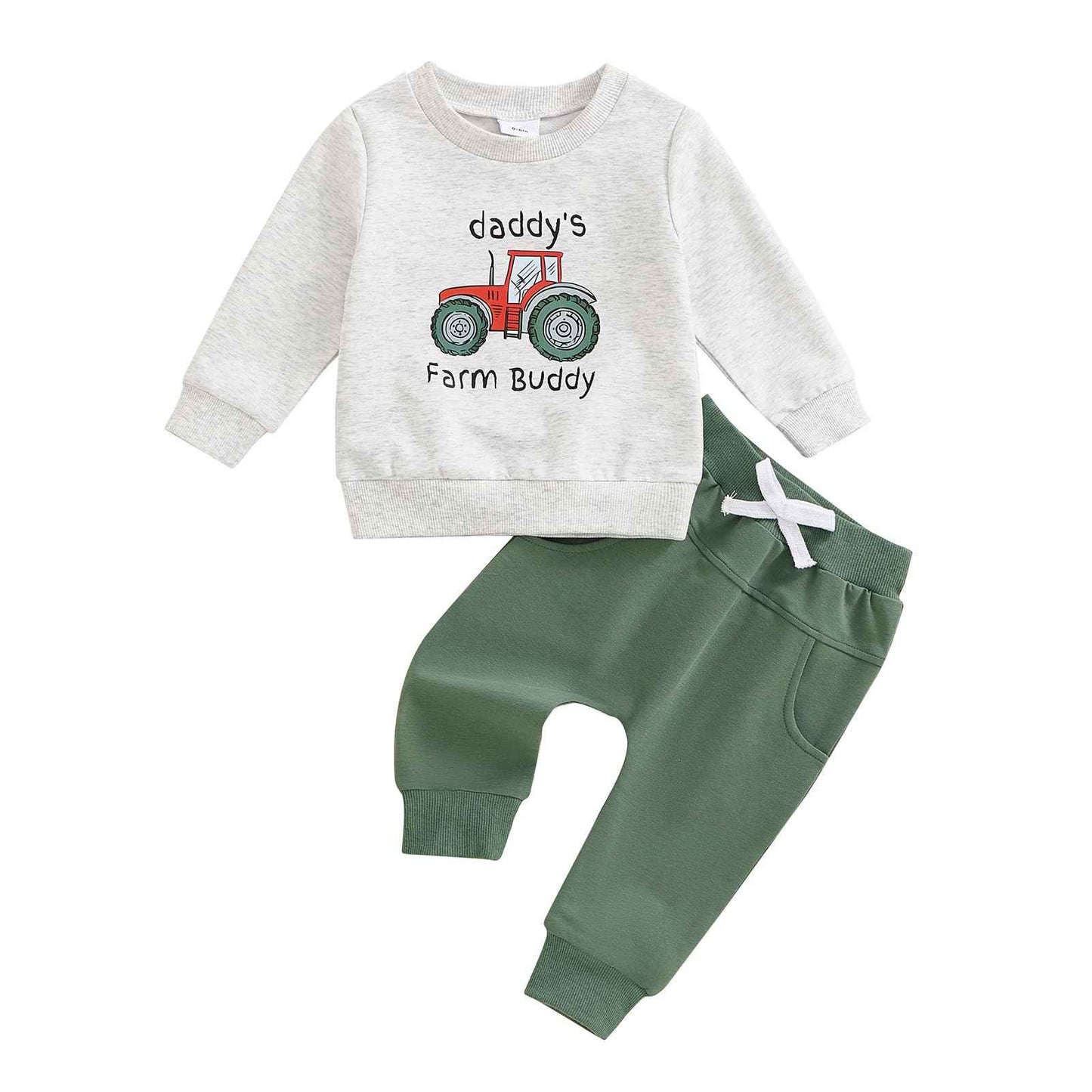 Xeadoffubio Baby Boys' Spring Outfit, Tractor/Car Print Tracksuits, Long Sleeve Car Print Sweatshirts + Elastic Drawstring Trousers, 2-Piece Sports Clothing Set, Soft Tractor Outfits