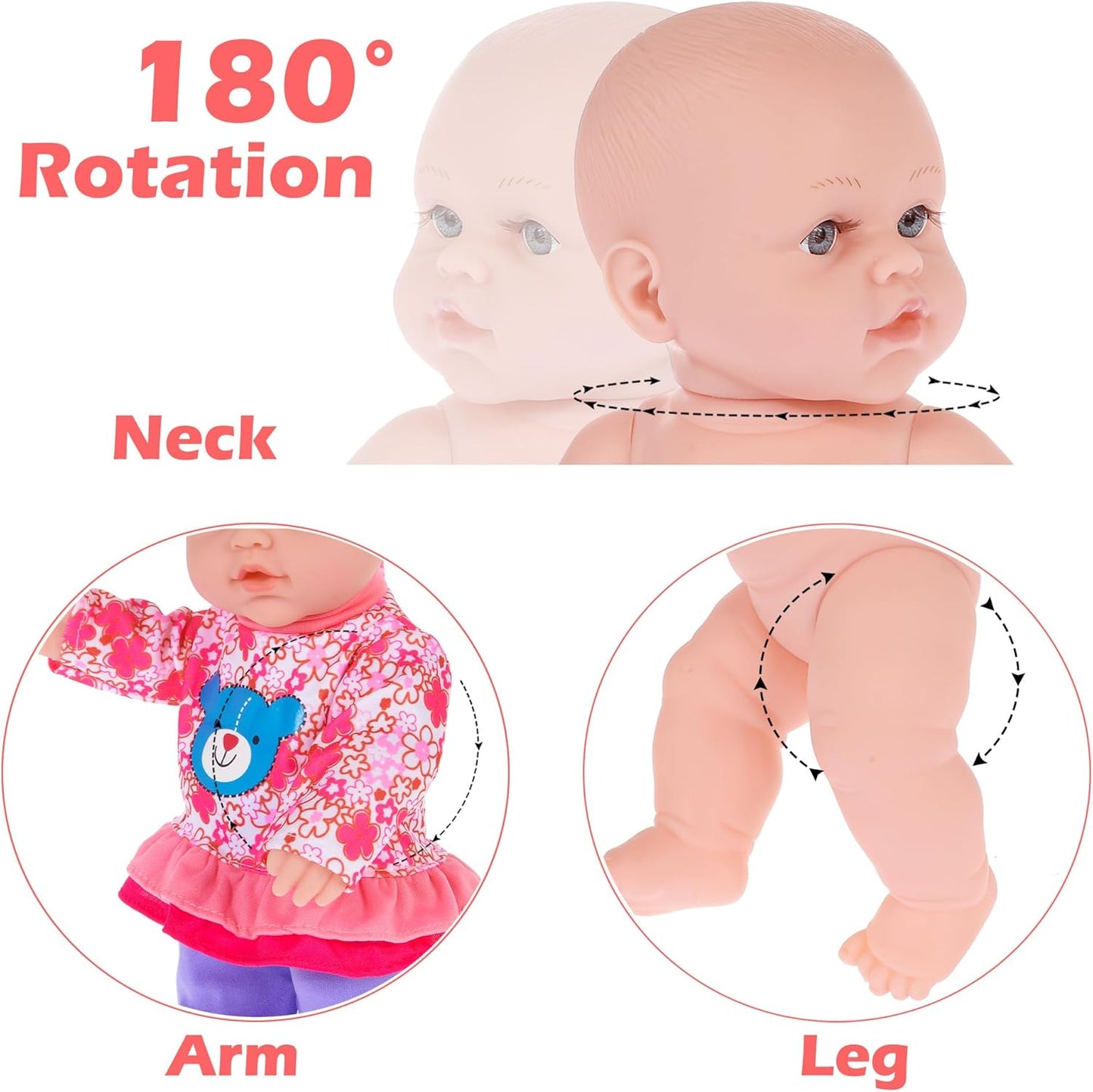 30cm / 12 Zoll Baby Puppe mit Backbag, DREI Kleidung Set, Brustwarze, Futterflasche und EIN Spielzeugbär (inklusive Puppe)