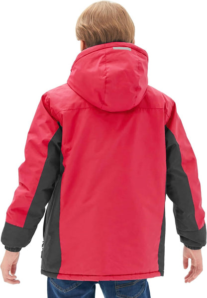 MoFiz Winter Jacket Boys Ski Jacket Warm Inner Lining Children's Outdoor Softshell Jackets Snow Jacket with Removable Hood