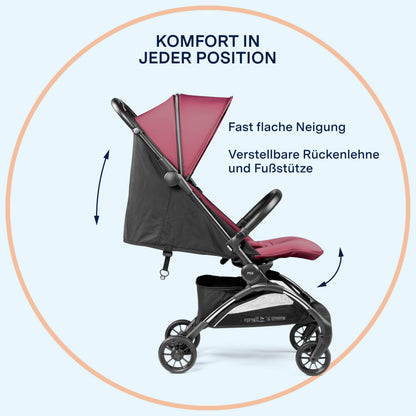 PEG Leichter Buggy Volo mit Regenschutz, Handgepäckgröße, Flugzeuggeeignet, Kompakt, Ab Geburt bis 22 kg, Reisetasche Inklusive, Malva