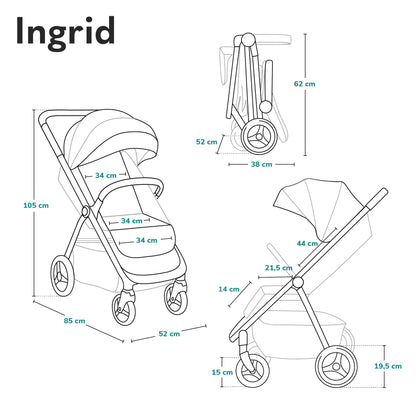 LIONELO INGRID Kinderwagen bis 22 kg von 6 Monaten bis 4 Jahren Große 360° schwenkbare Räder Volle Federung Einhändig zusammenklappbar Verstellbare Rückenlehne und Fußstütze Großes XXL-Verdeck