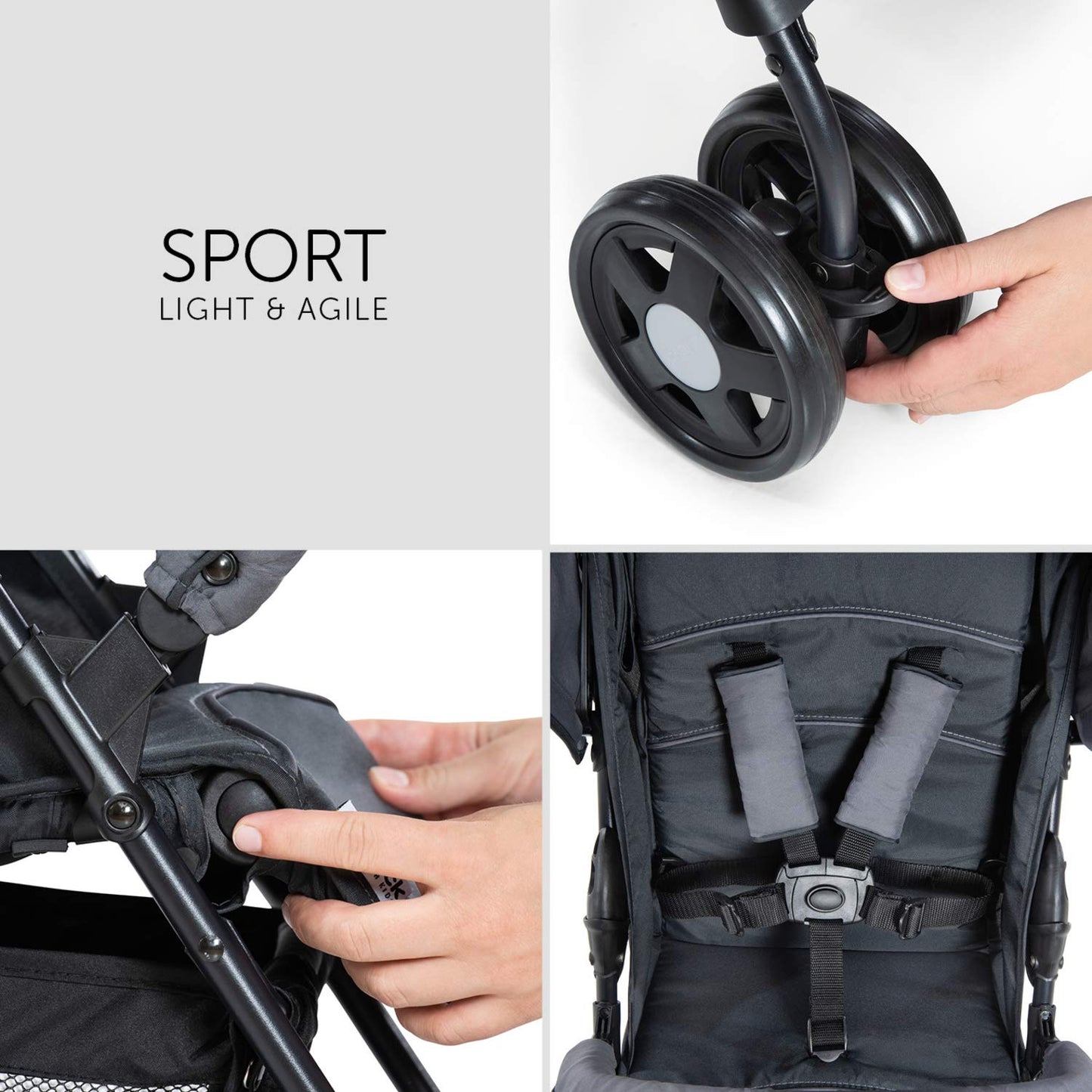 Hauck Lightweight Stroller up to 18 kg with reclining function from birth, small foldaway, sun canopy, large basket - Meloni2