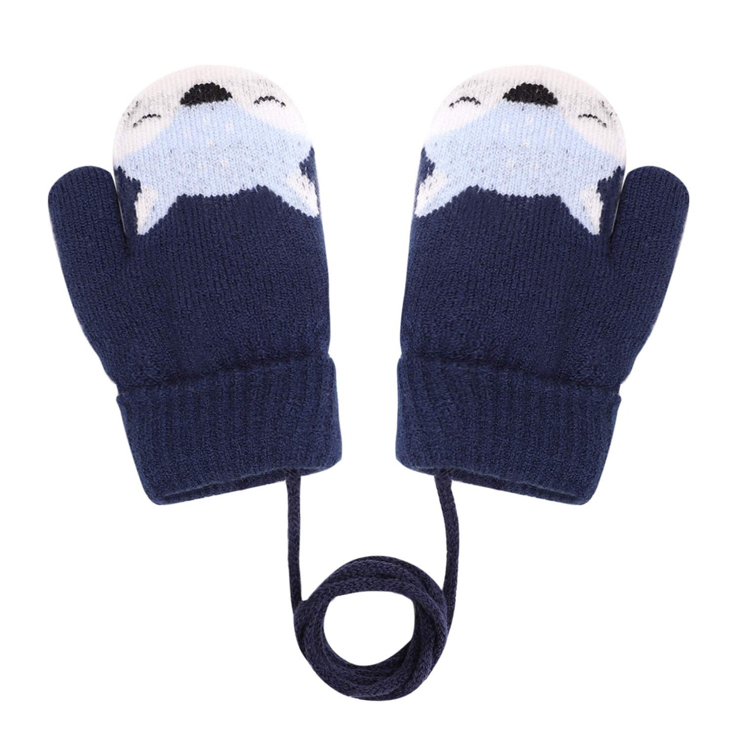 Kids Winter Gloves Mittens Baby Cartoon Mitten Neck Gloves Thick Double Knitted Glove with Plush,0 - 3 years old, Playing, Running, Skiing