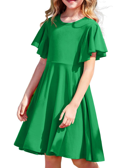 Arshiner Kleider für Mädchen Schmetterlingsärmel Kleid Kinder A-Line Swing Kleid Rundhals Sommerkleid Baumwollekleid Festlich Partykleid Hochzeit Lässige Kinderkleidung mit Tasche