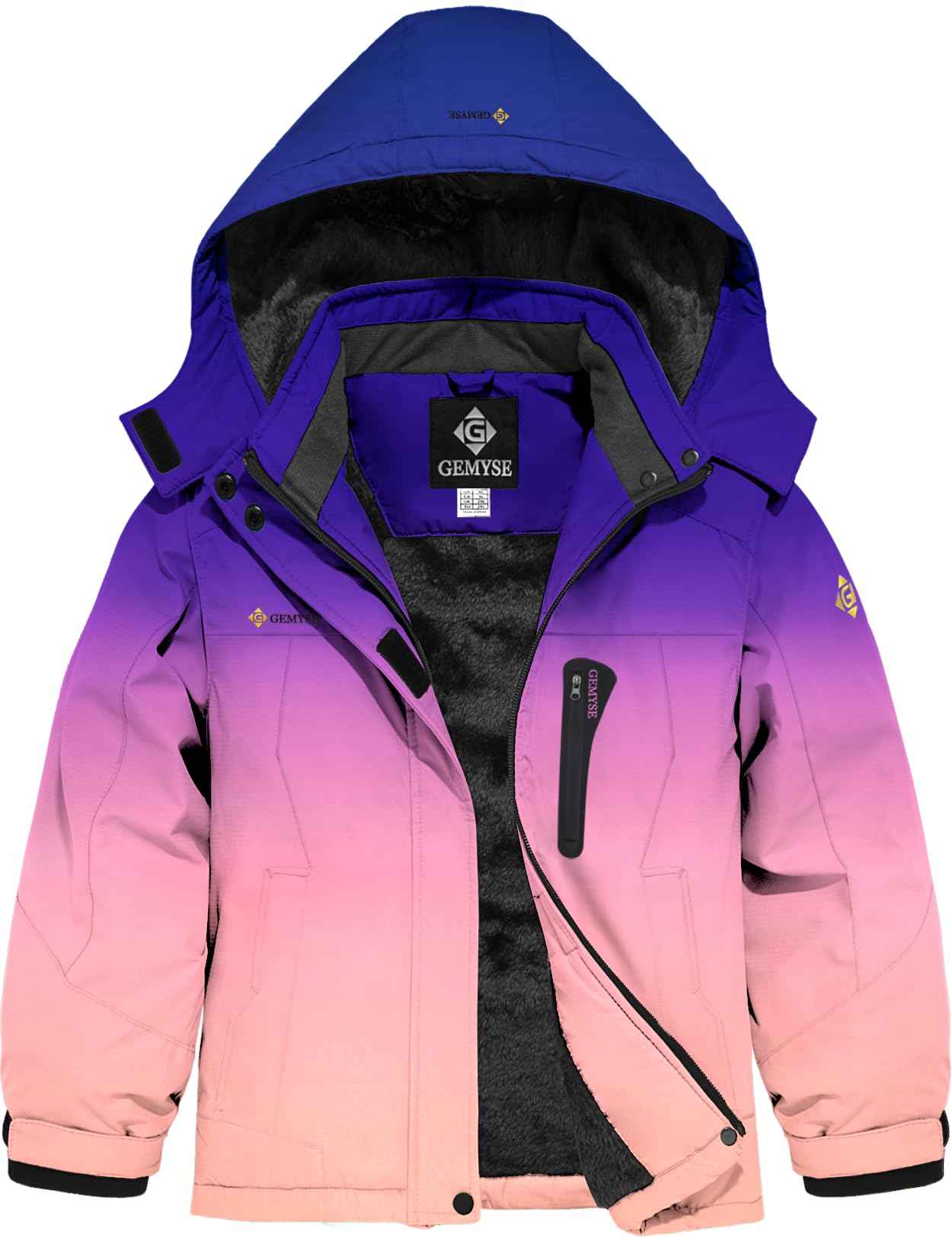 GEMYSE Girls' Waterproof Ski Jacket Windproof Fleece Outdoor Winter Jacket Rain Jacket with Hood