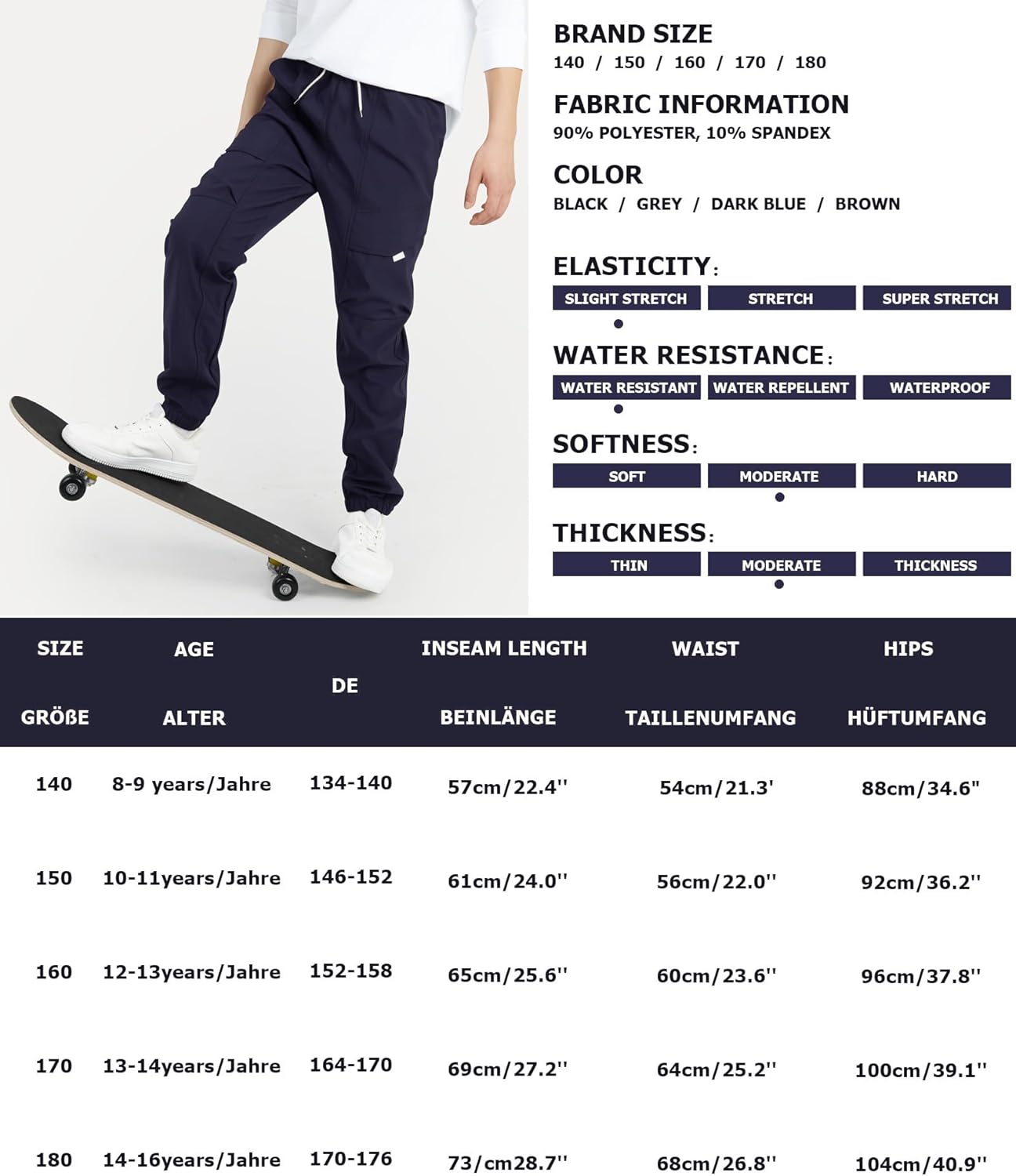 YOUNGSOUL Cargohose Jungen Wasserdicht Kinder Wanderhose Outdoor Jungs Cargo Hose mit Gummizug